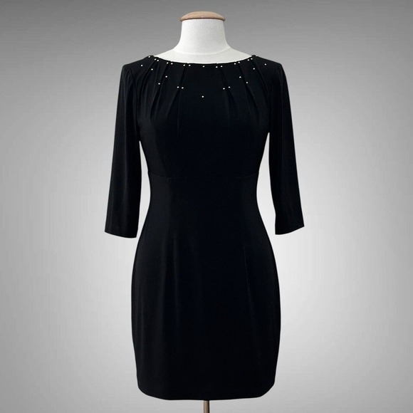 David Meister Women Dress 6 Black Jersey Knit Sheath Gold Studded Whimsigoth Y2K - Picture 1 of 16